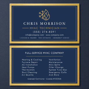 Carte De Visite Technicien CVC Bleu Nuit Or Métallisé
