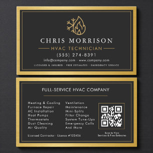 Carte De Visite Technicien CVC QR Code Simple Métallisé Or