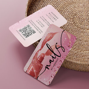 Carte De Visite Technicien de l'ongle Rose Gold & Pink QR Code