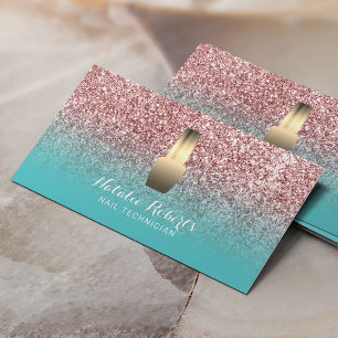 Carte De Visite Technicien de maquillage Rose Gold Turquoise