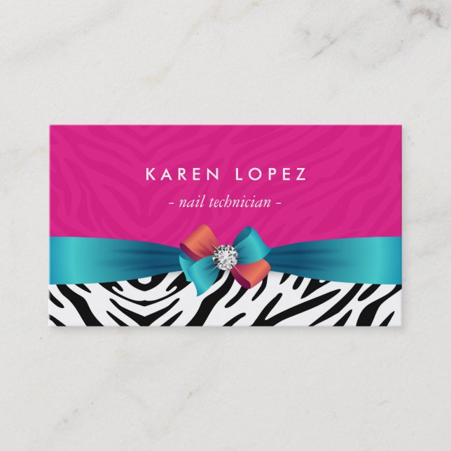 Carte De Visite Technicien de ongles - Tendance rose Zebra Print (Devant)