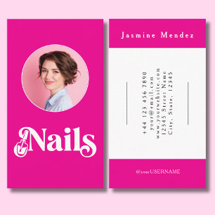 Carte De Visite Technicien en Ongles Photo Script Noir Rose Chaud