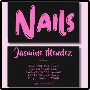 Carte De Visite Technicien en Ongles Rose Chaud Noir Salon de Manu