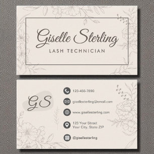 Carte De Visite Technicien Lash Neutral Ivory Floral Élégant