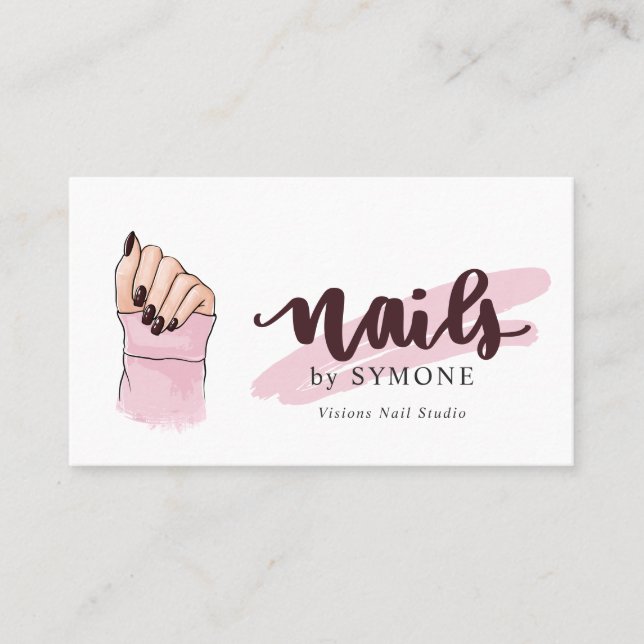 Carte De Visite Technicien Nail Beauté Salon Bleu rose Bourgogne   (Devant)