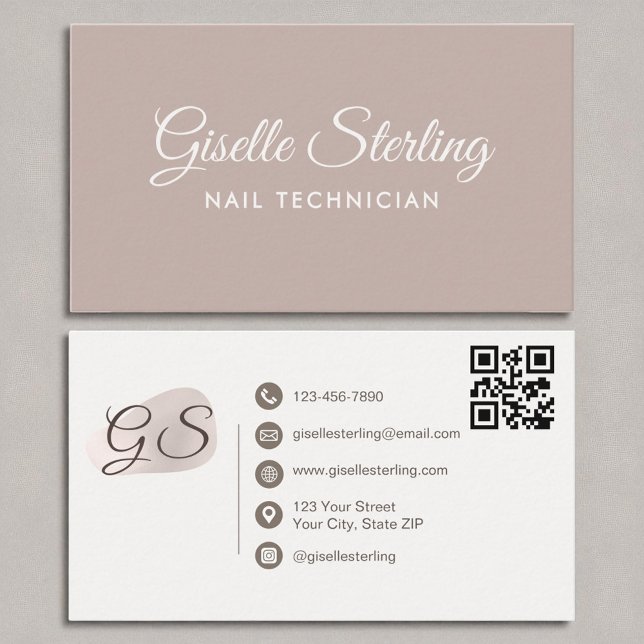 Carte De Visite Technicien Nail Blush Mauve Moderne Elegant QR Cod (Créateur téléchargé)
