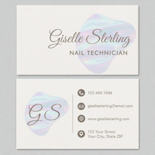Carte De Visite Technicien Nail Iridescente Pearl Opal Abstrait