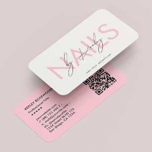 Carte De Visite Technicien Nail Manicuriste Pastel Rose Blanc