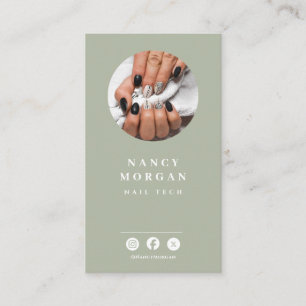 Carte De Visite Technicien ongles Code Qr Photo Vert Sauge 