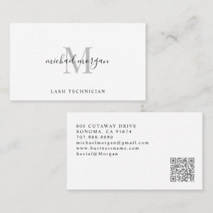 Carte De Visite Technicienne de Cils à Monogramme Script Minimal