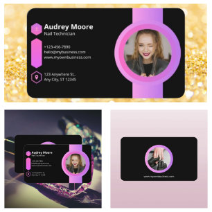Carte De Visite Technicienne en pose d'ongles Rose & Noir
