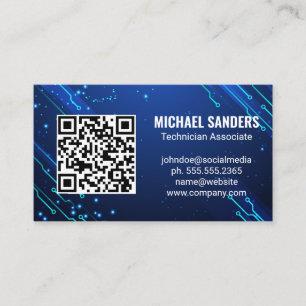 Carte De Visite Technologie moderne   Noeuds d'ordinateur bleu