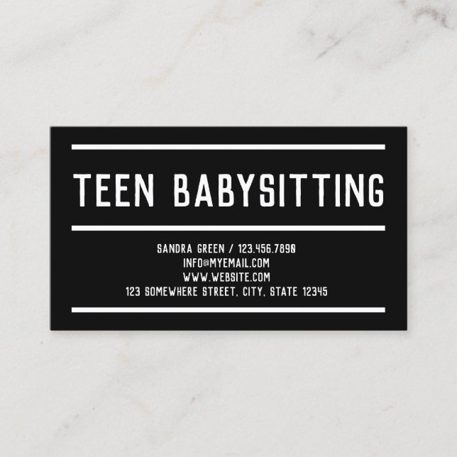 Carte De Visite Teenage Sitter Ado Babysitting (Devant)