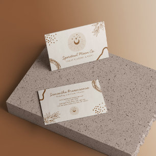 Carte De Visite Teinte Beige Lune Étoiles Spirituel Reiki