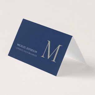 Carte de visite tendance bleu foncé uni monogramme