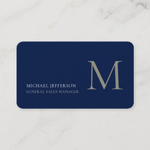 Carte de visite tendance bleu foncé uni Monogramme