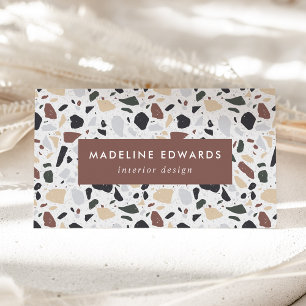 Carte De Visite Tendance Brown Green & Gold Terrazzo