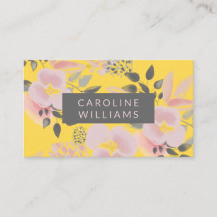 Carte De Visite Tendance florale rose et gris jaune
