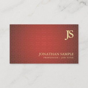 Carte De Visite Tendance Monogramme Rouge Or Damask Plaine Luxe