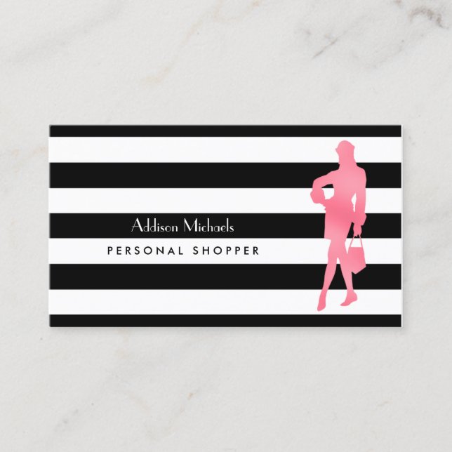 Carte De Visite Tendance Personal Shopper Rose Woman Black Stripes (Devant)