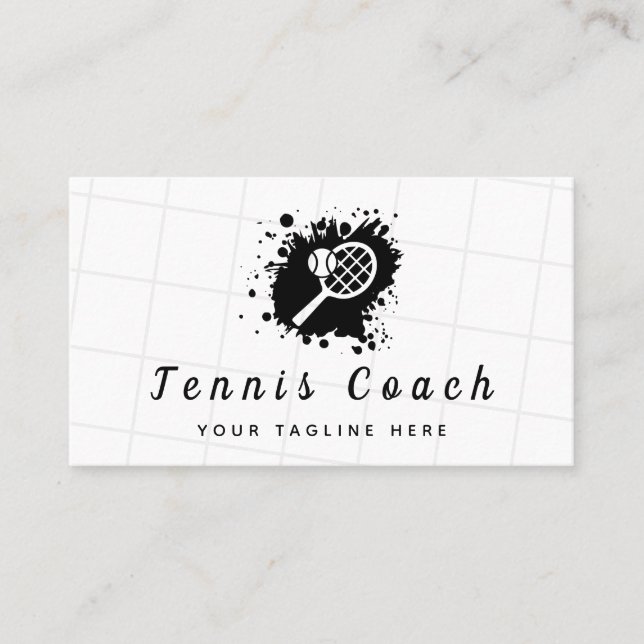 Carte De Visite Tennis Racket Enk Splash Black & White Coach Club (Devant)