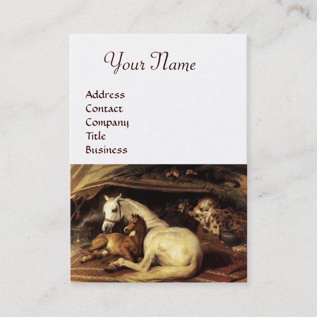 Carte De Visite TENTE ARABE AVEC CHEVAUX, AUTRES ANIMAUX, blanc (Devant)