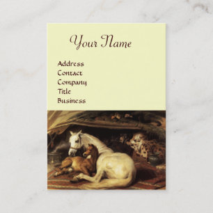 Carte De Visite TENTE ARABE AVEC CHEVAUX, AUTRES ANIMAUX, crème