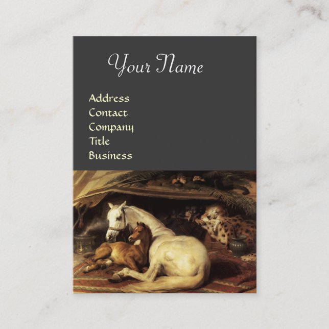 Carte De Visite TENTE ARABE AVEC CHEVAUX, AUTRES ANIMAUX, gris (Devant)