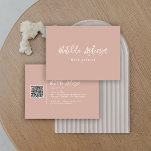 Carte De Visite Teracotta rose moderne script minimal QR CODE