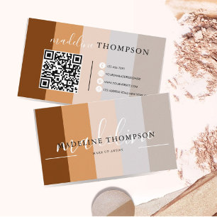 Carte De Visite Terme gris beige Brown Calligraphie Script code QR