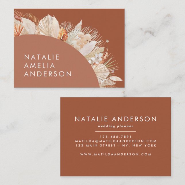 Carte De Visite Terracotta Bohême élégant moderne pampas herbe (Devant / Derrière)