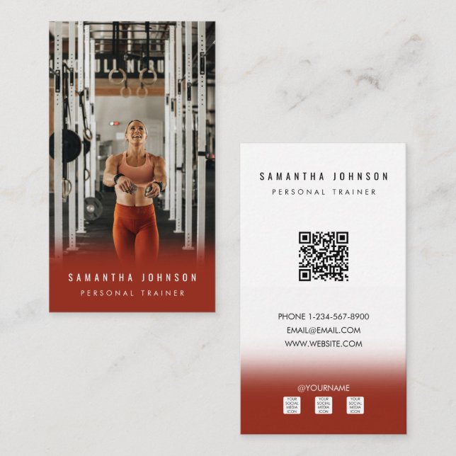 Carte De Visite Terracotta Personal Trainer Fitness Athlète Photo (Devant / Derrière)
