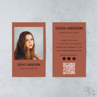 Carte De Visite Terracotta Photo Photographer with QR Code