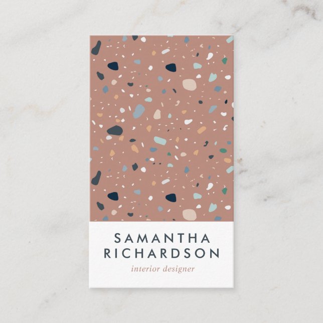 Carte De Visite Terrazzo Motif Abstrait Terracotta & Bleu (Devant)
