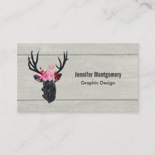 Carte De Visite Tête de cerf géométrique avec couronne florale