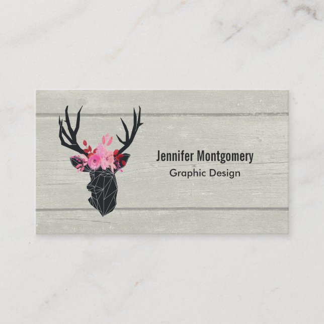 Carte De Visite Tête de cerf géométrique avec couronne florale (Devant)