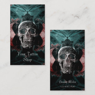 Carte De Visite Tête de crâne gothique Noir Turquoise Rouge Floral