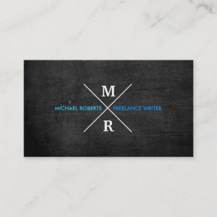 Carte De Visite Texte bleu de MONOGRAMME RUSTIQUE MODERNE et bois