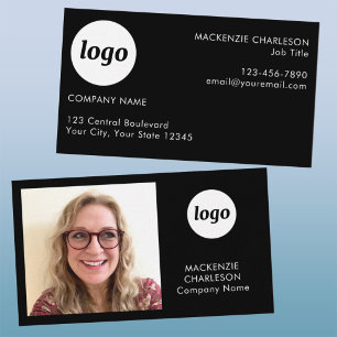 Carte De Visite Texte de logo de photo simple noir