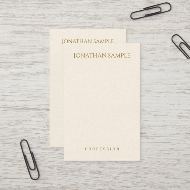 Carte De Visite Texte d'or vertical moderne personnalisé Élégant (Devant/Arrière en situation)
