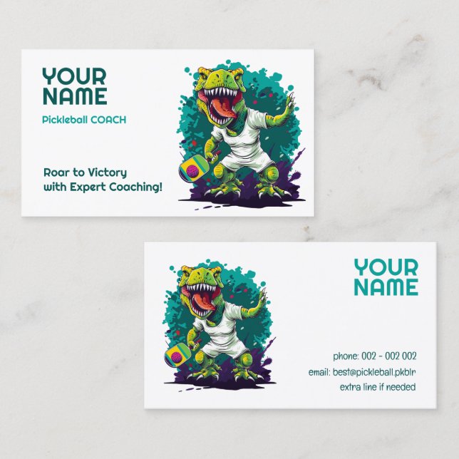 Carte De Visite Texte personnalisé avec T-Rex   Dino Drive Pickleb (Devant / Derrière)
