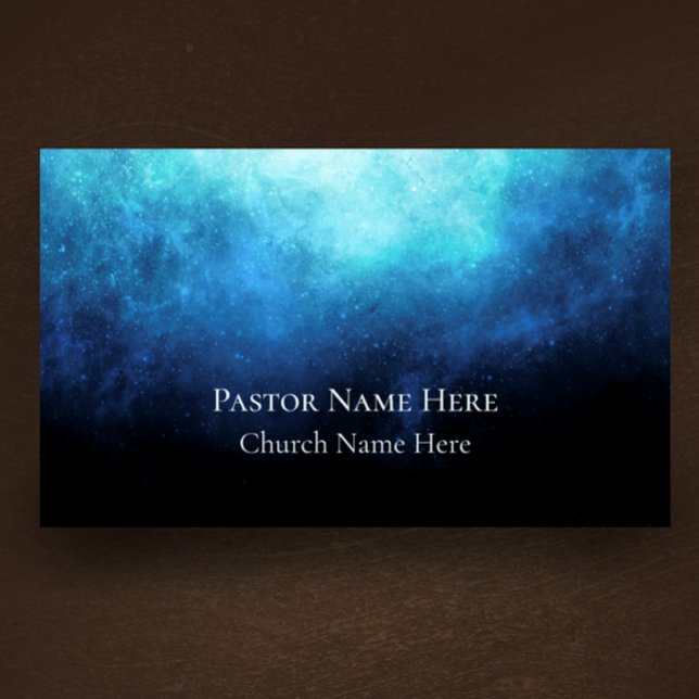 Carte De Visite Texte personnalisé Christian Church Pastor Personn (Personalize this modern cool business card. Blue nebula on black custom business card.)