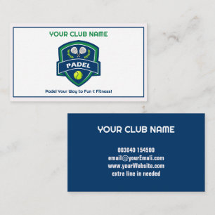 Carte De Visite 🎾Texte personnalisé, Club de Padel