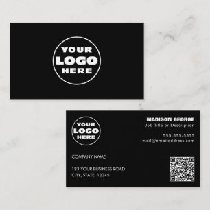 Carte De Visite Texte simple du logo et code QR noir