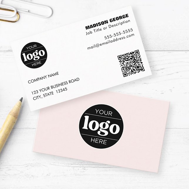Carte De Visite Texte simple du logo et code QR rose (Créateur téléchargé)