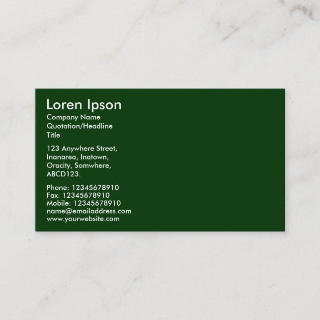 Carte De Visite Texte simple - Vert foncé (Devant)
