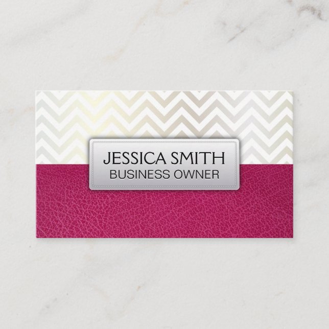 Carte De Visite Texture contemporaine en cuir rose chaud Chevron (Devant)