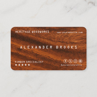 Carte De Visite Texture de bois avec code QR | Charpentier