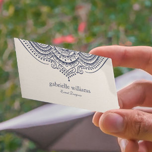 Carte De Visite Texture de lin de crème claire avec manada bleu ma