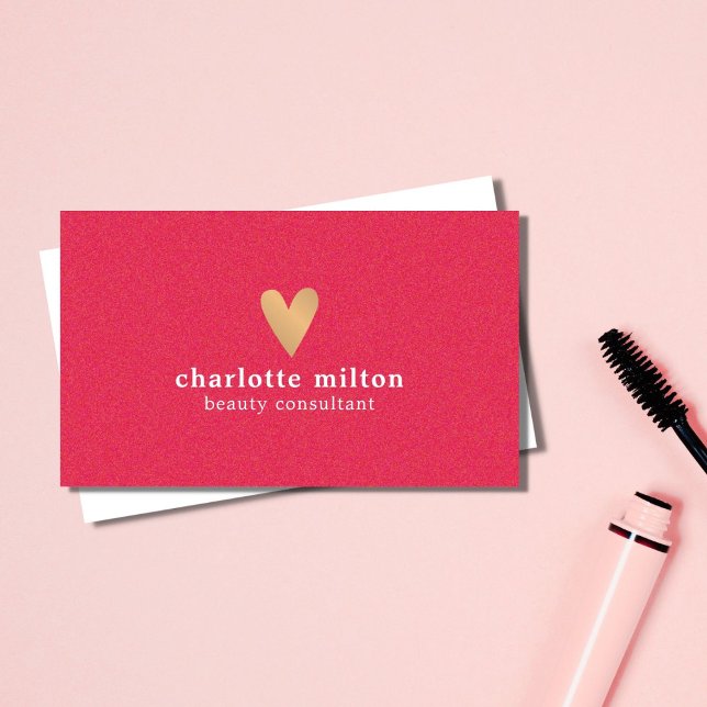 Carte De Visite Texture élégante Pink Gold Heart Beauty Consultant (Créateur téléchargé)